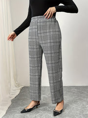Plus Size Women’s Straight Leg Pants Polyester Knit Geometric Houndstooth
