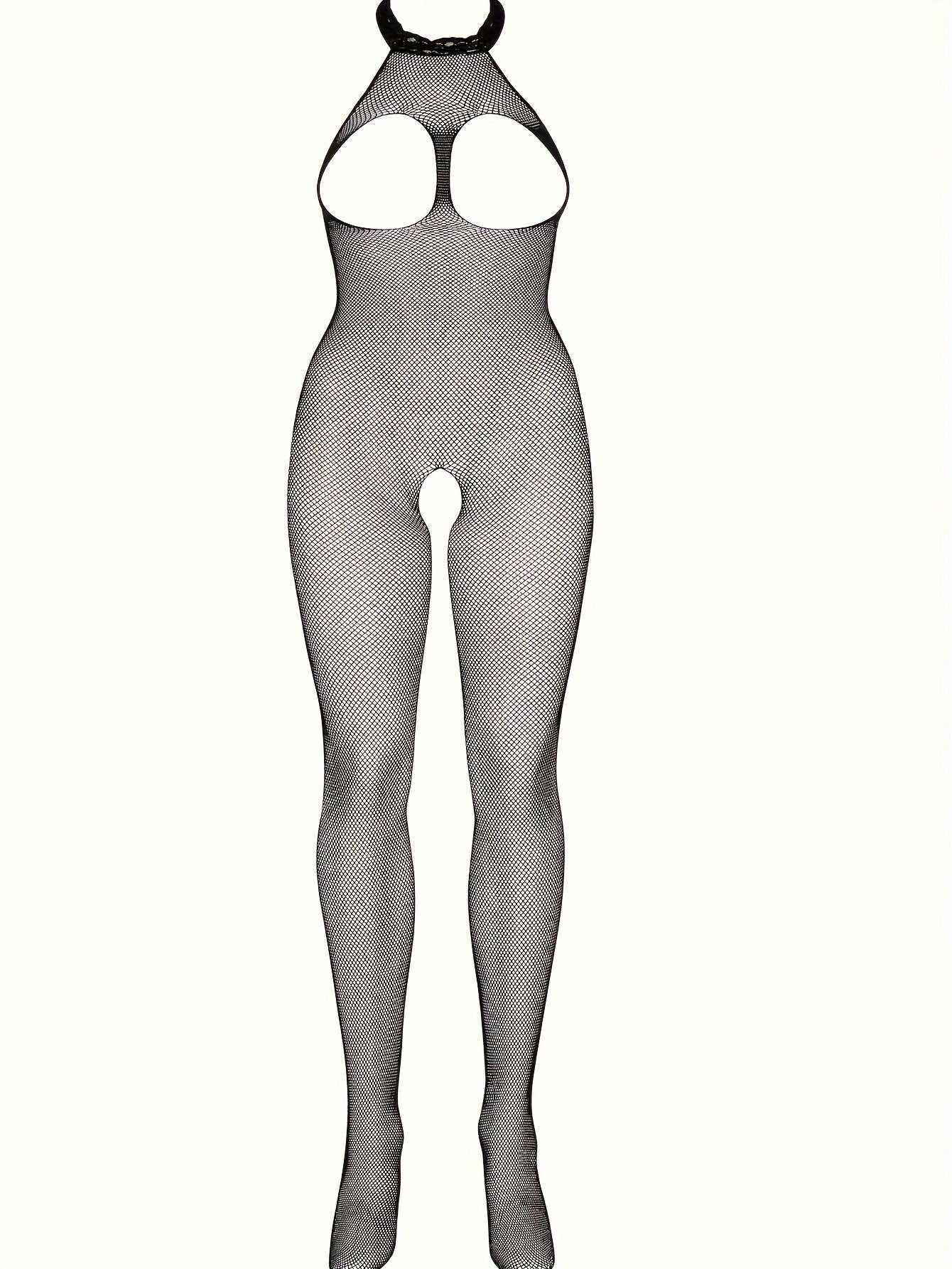 Sexy Lingerie Set with Fishnet Tights and Open-Cup Crotchless Bodysuit