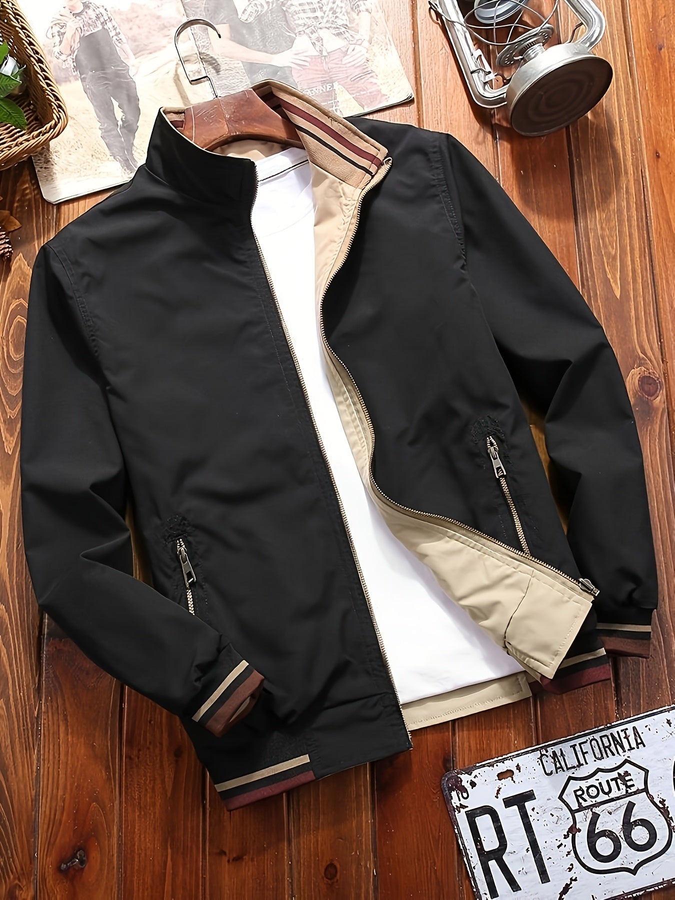 Men's Softshell Jacket with Stand Collar Zipper Closure Solid Color Casual Outerwear