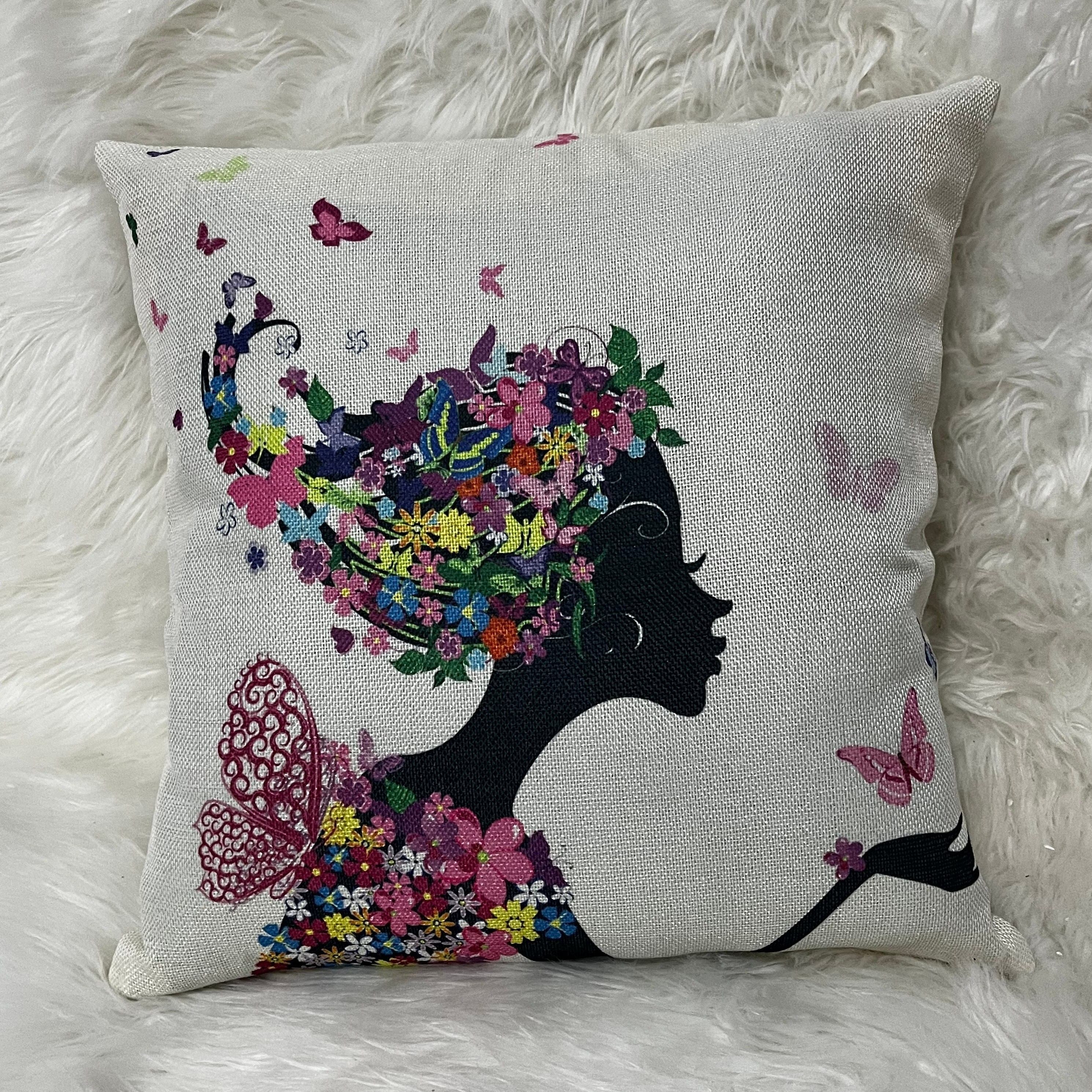 Linen Printed Pillowcase for Sofa Bed Office Decor 20x20 Inches