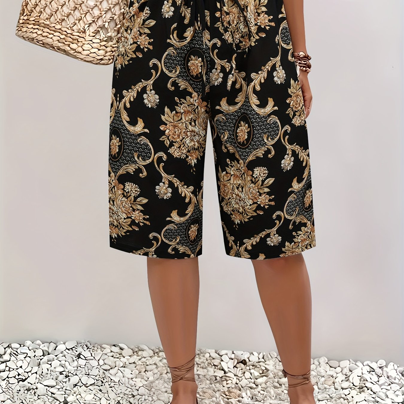 Брюки женские больших размеров с цветочным принтом, повседневные, легкие, летние, для отпуска