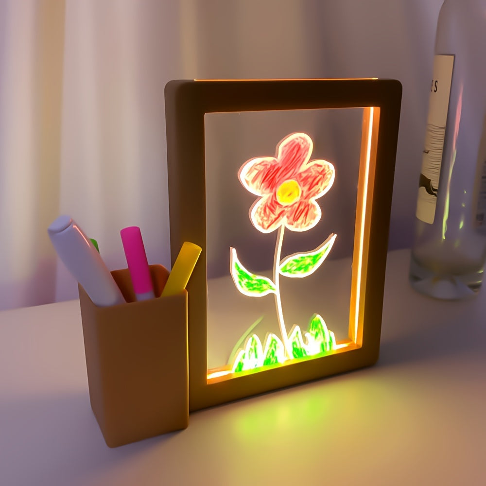 3D LED Night Light with Rewritable Message Board USB Warm White Bedroom Decor Gift