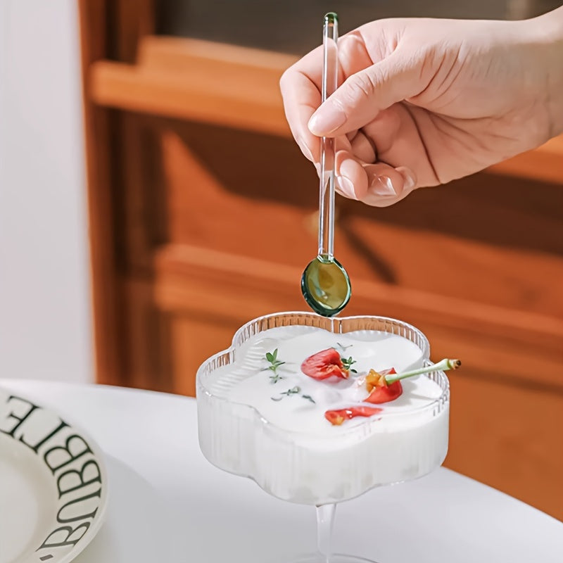 Элегантная стеклянная кофейная ложка с цветочным узором: термостойкая, прозрачная ложка для десертов, молока и многого другого — идеально подходит для дома, вечеринок и свадеб с декоративной ручкой