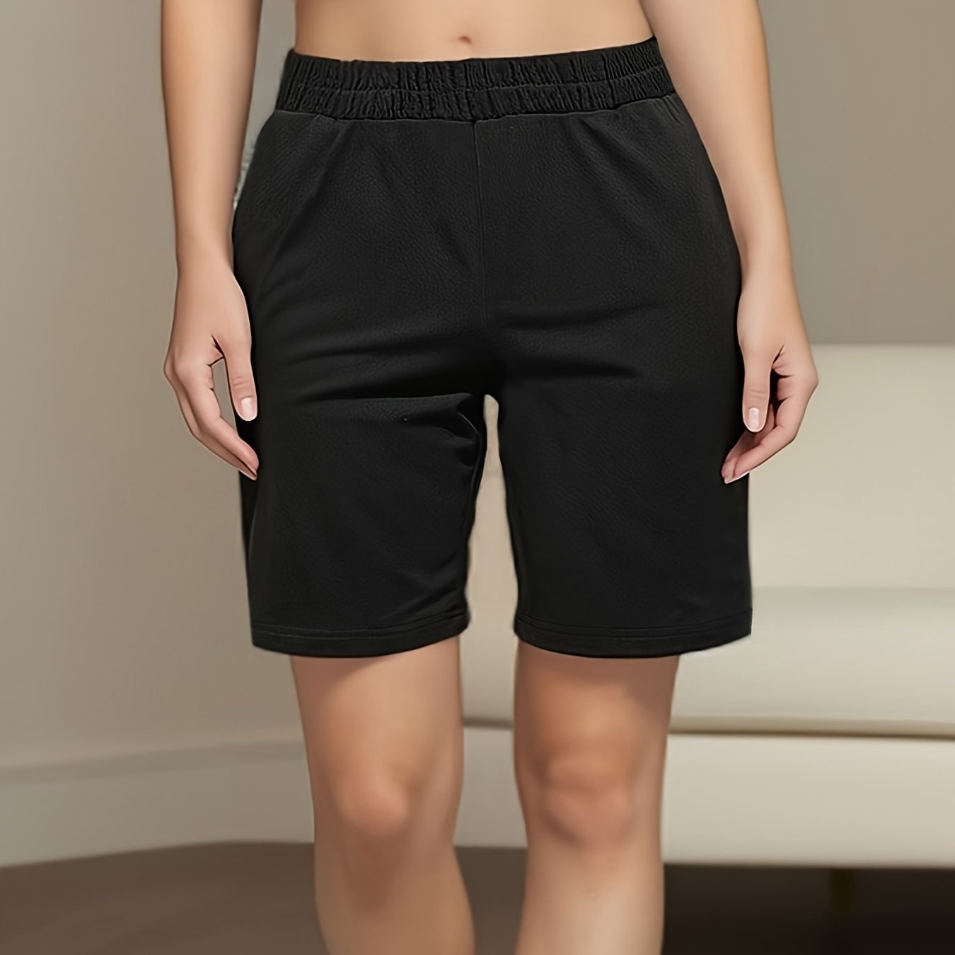 Plus o'lchamdagi ayollar Bermuda shortlari, yengil, bir hil polyester spandeks yozgi kiyim