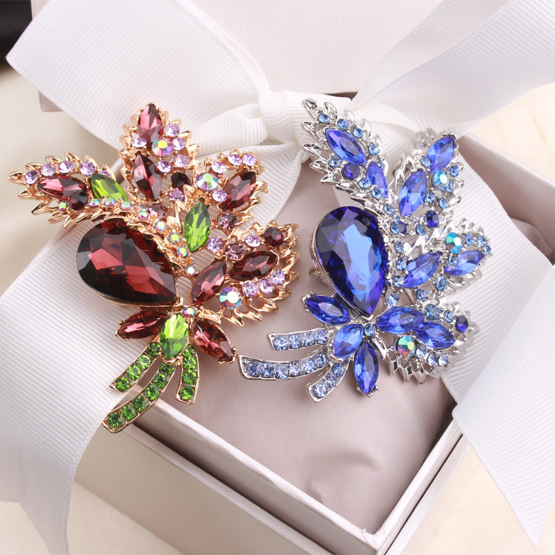 Set of 2 Crystal Enamel Flower Brooches for Fashion Accessories and Gifts