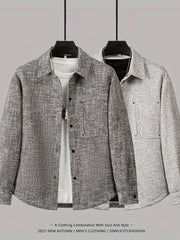 Men's Autumn Casual Lapel Collar Woven Polyester Jacket with Pockets