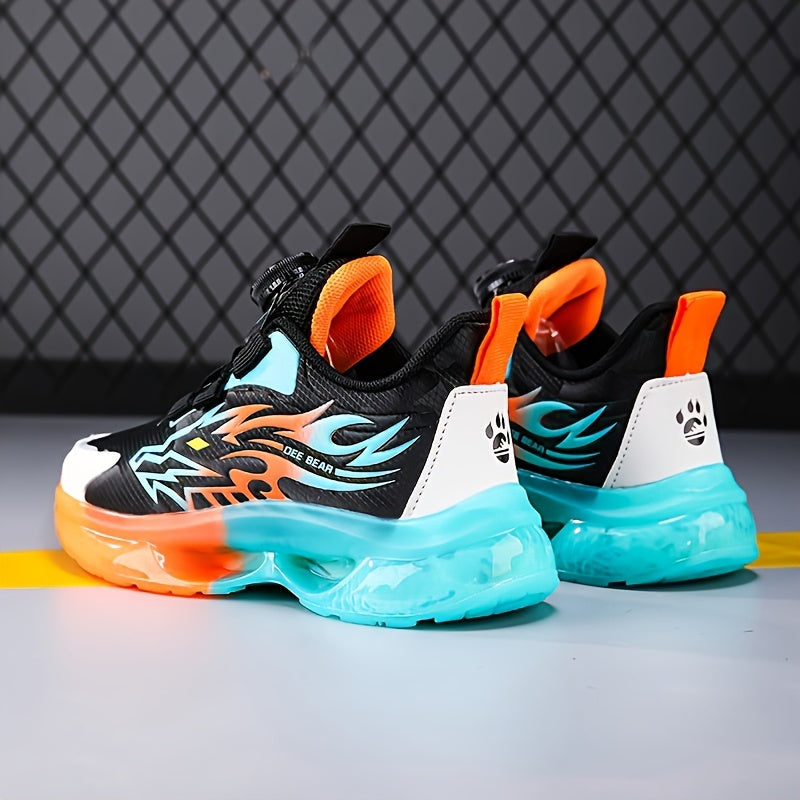 Kids Boys Striped Fitness Sneakers Low Top PU Fabric EVA Closure