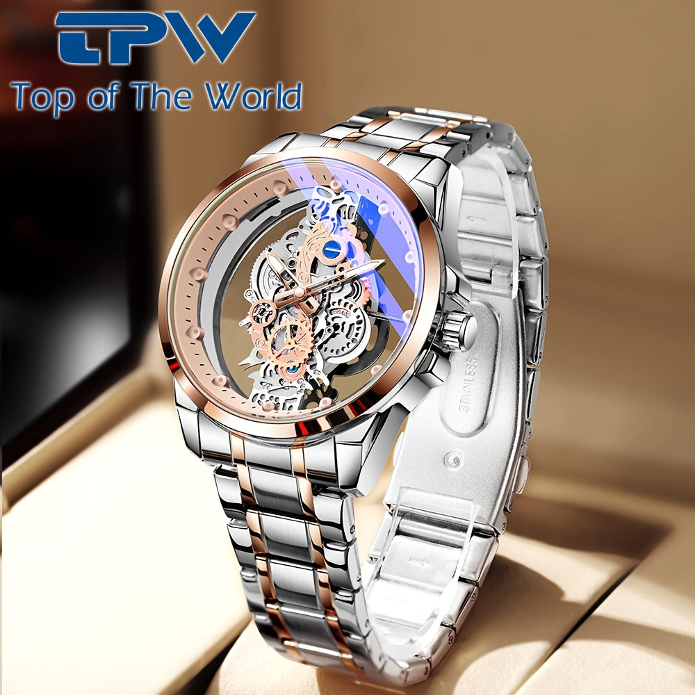 Men's Quartz Watch with Steel Strap Luminous Round Dial Slim Design