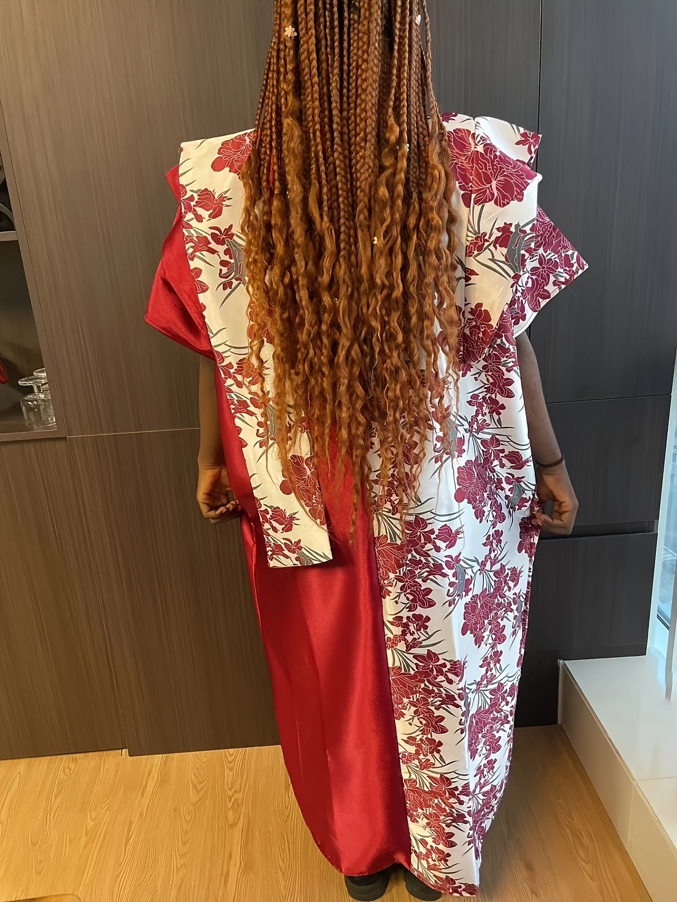 Women's Floral Print Turkish Kaftan Dress V-Neck Loose Fit All-Season