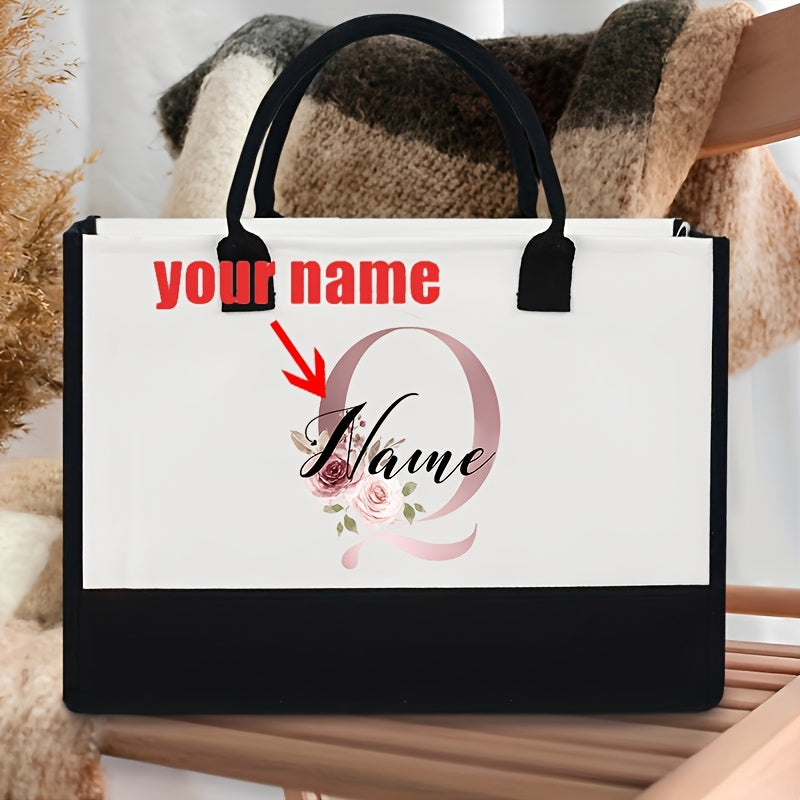 Personalized Polyester Tote Bag with Custom Initial and Floral Design for Bachelorette Party