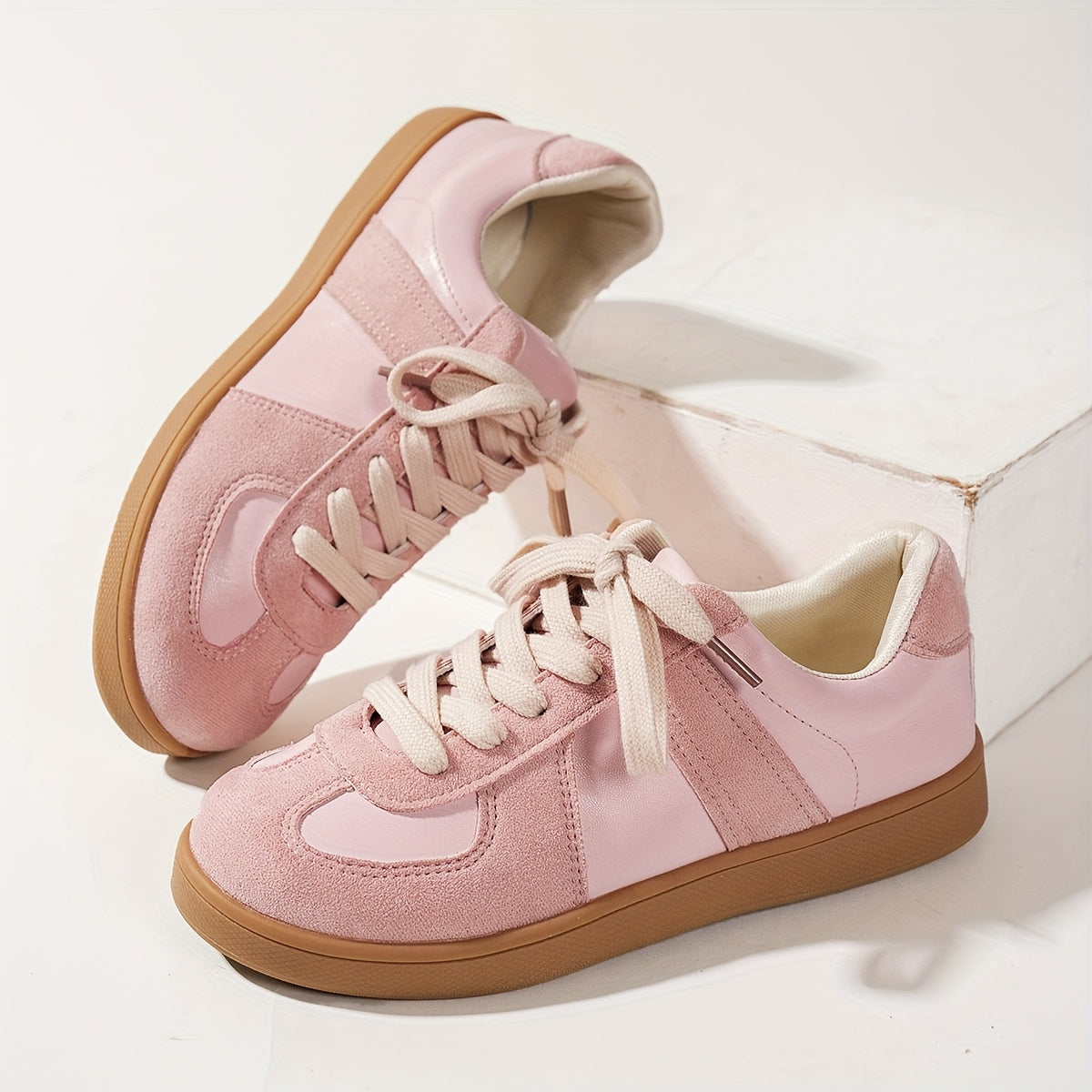 Women'S Low Top Sneakers Soft Pink PU Casual Shoes Breathable Fabric