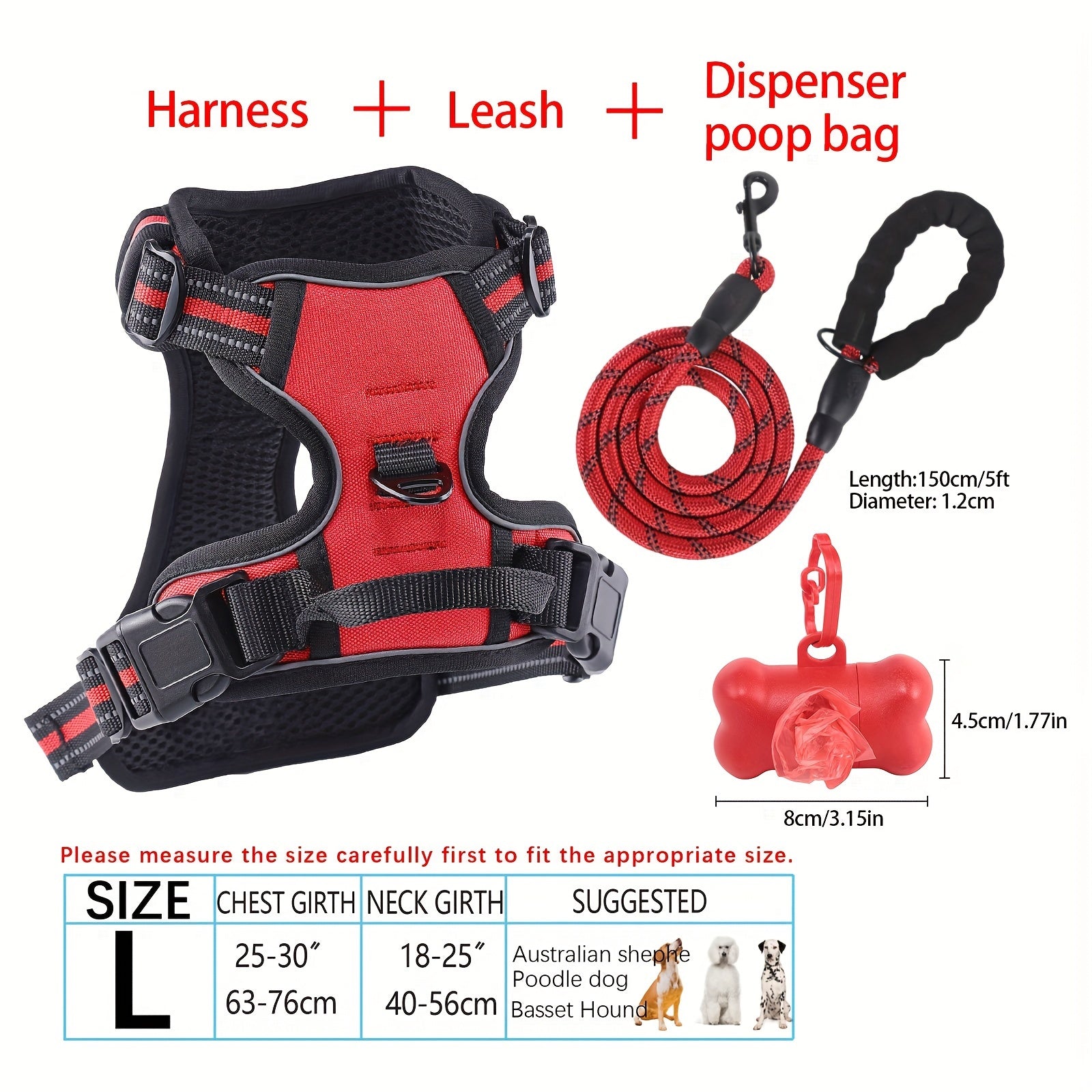No-Pull Dog Harness and Leash Set with Reflective Features for Medium and Large Dogs