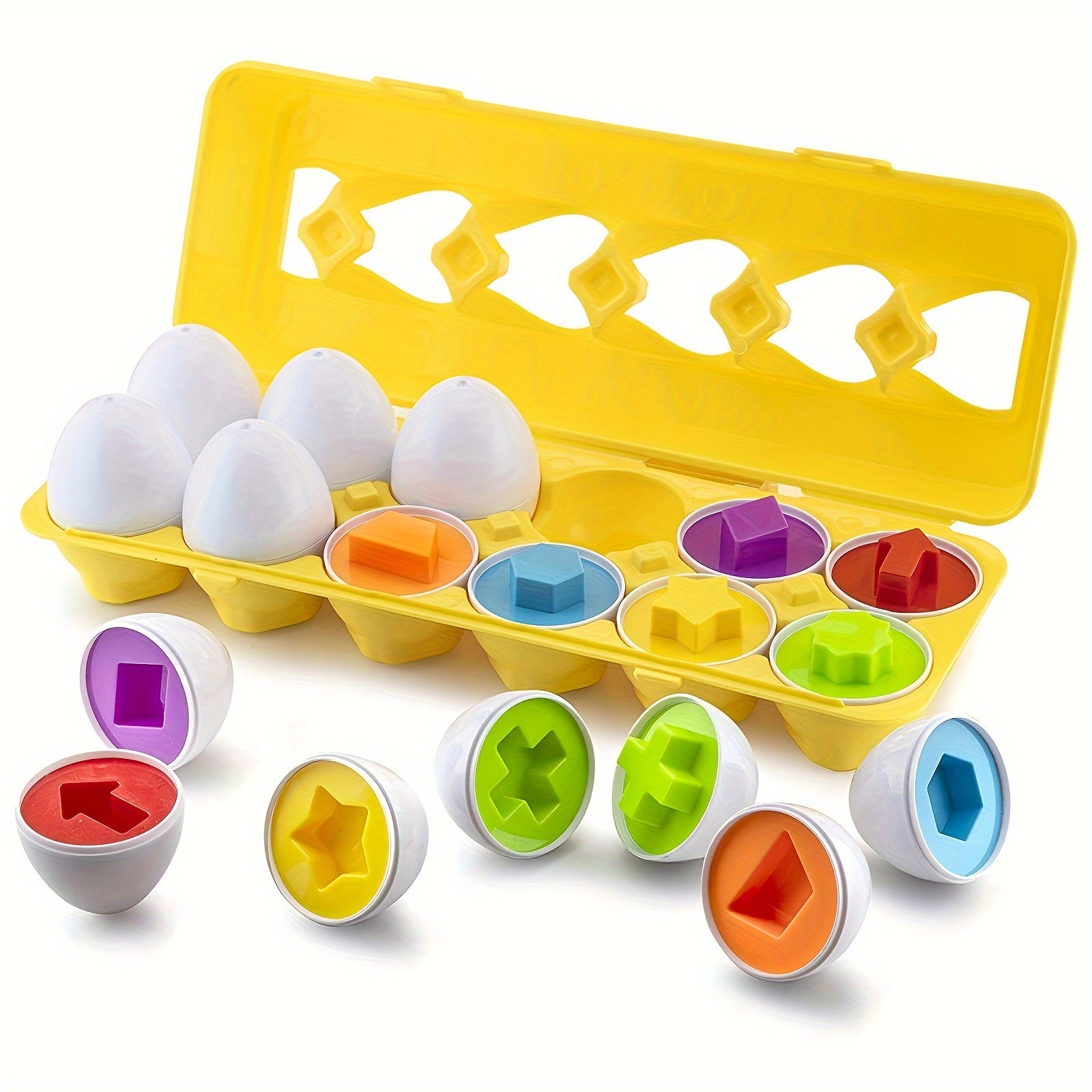 Colorful 12-Piece Egg Shape Matching Puzzle Toy for Preschoolers Educational Fine Motor Skills