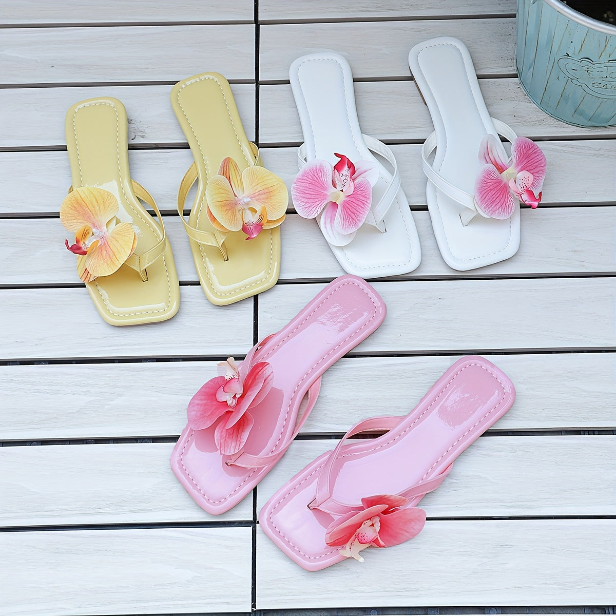 Women's Flat Sandals Summer Open-Toe Slip-On Flip-Flops Pink White Yellow Orange