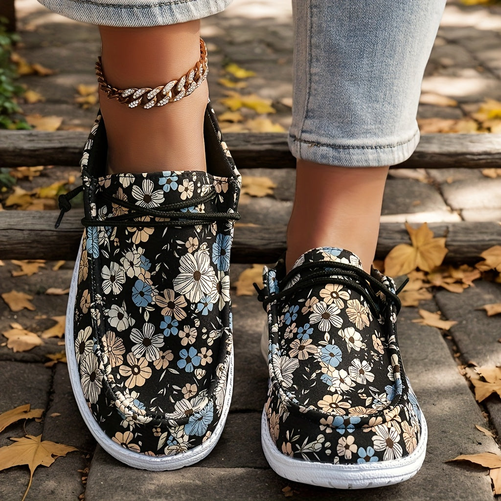 Women's Floral Print Loafers Slip-On Mules with Elastic Laces EVA Sole