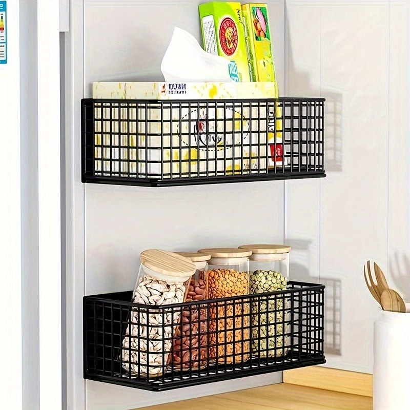 Магнитная железная корзина для хранения в холодильнике, микроволновке и стиральной машине, кухонный органайзер, открытый полый дизайн