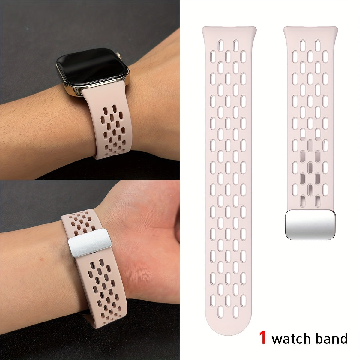 Silicone Watch Strap Breathable Multi-Hole Magnetic Folding for Fitness Tracker