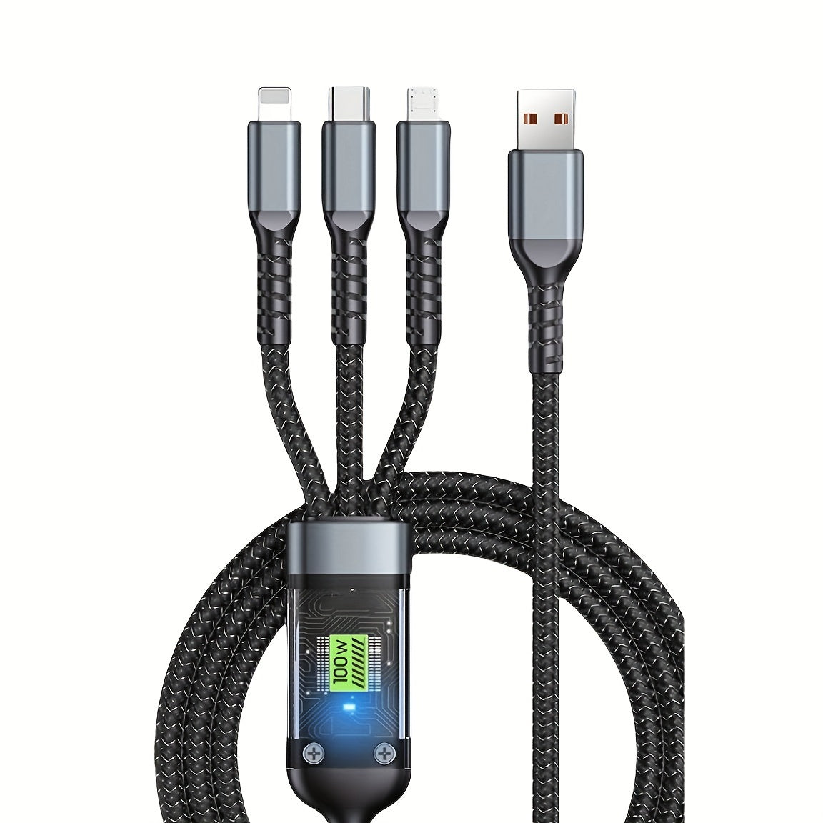 Universal 3-in-1 tez zaryadlash kabeli 1.2m Micro USB-C uchun smartfon