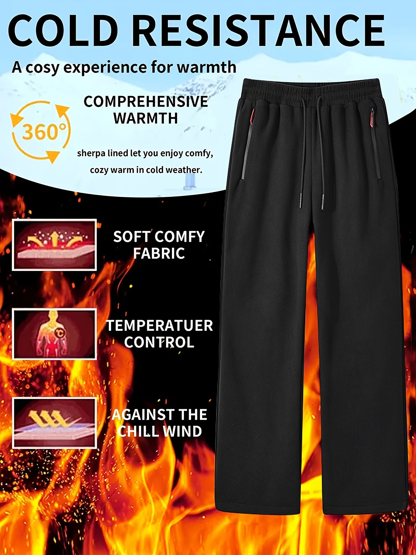 Pantalones jogger de felpa gris para hombre, con cremallera impermeable y bolsillos laterales, ropa casual de invierno para deportes