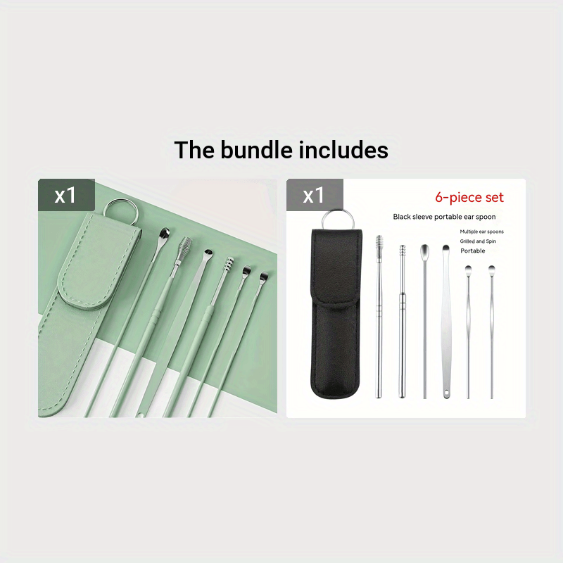 6-Piece Stainless Steel Ear Cleaning Spoons Set for Adults Spiral Design