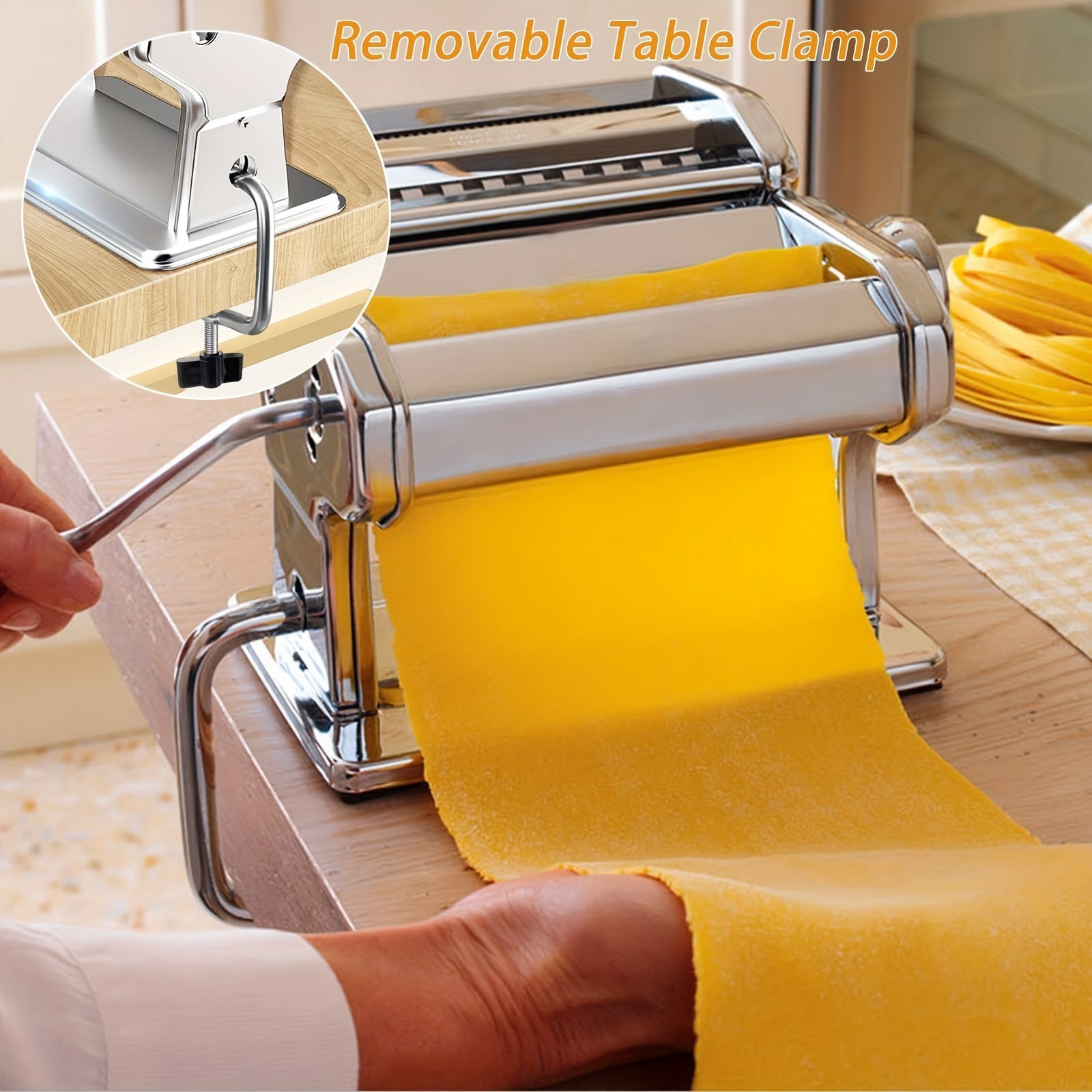 Manual Pasta Maker Machine with Adjustable Thickness and Washable Aluminum Roller
