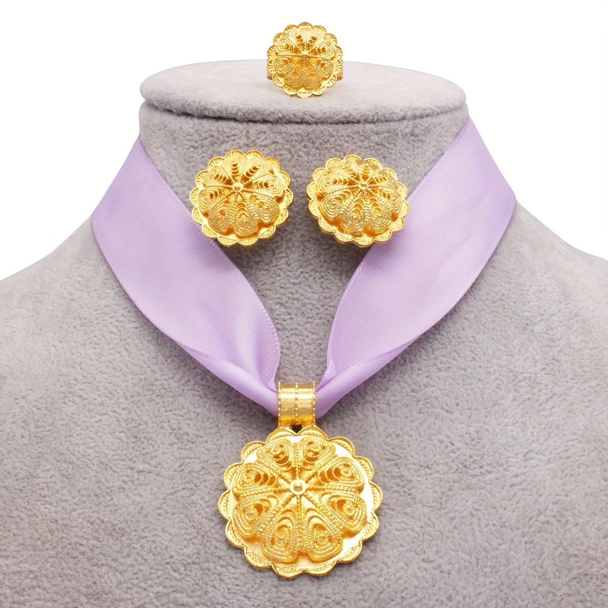 Set of 4 Exaggerated Design Jewelry Earrings Necklace Ring for Daily or Party Wear