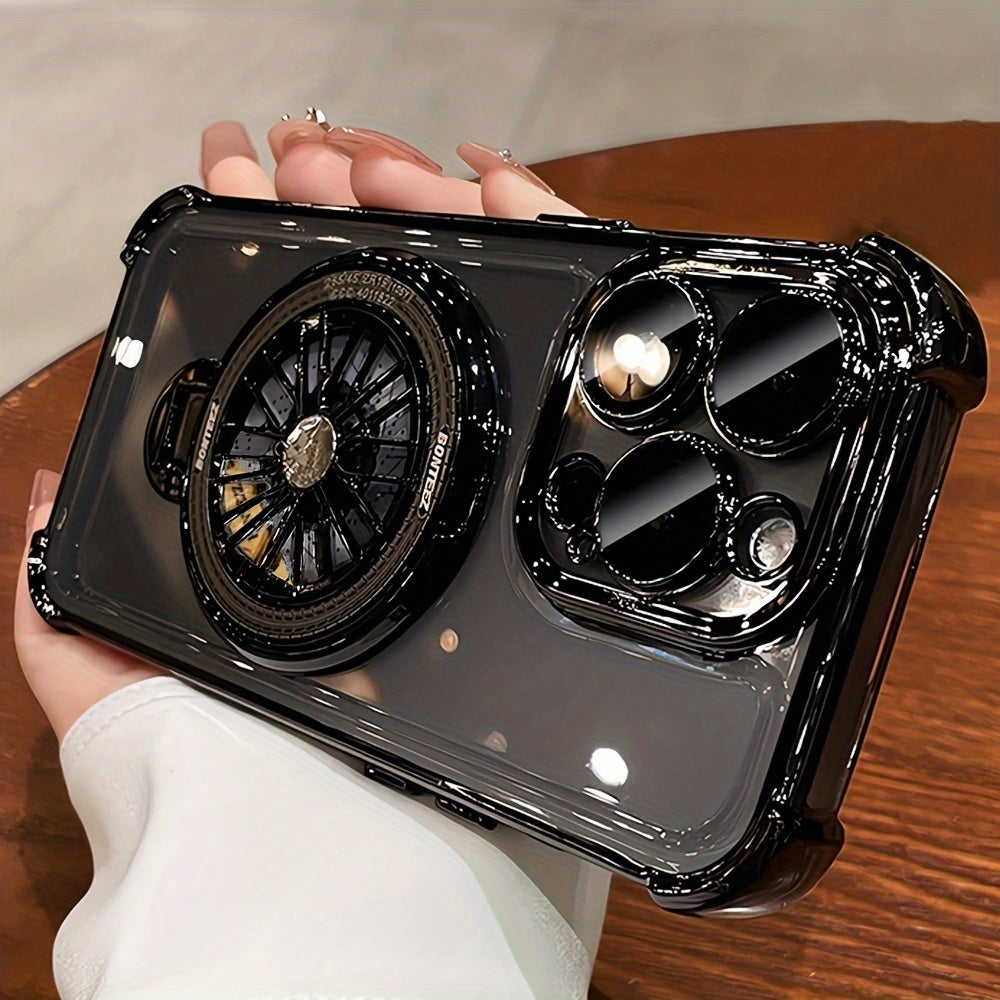 Magnetic 360° Rotation Stand Case for iPhone with Ring Holder Transparent Cover Lens Protection