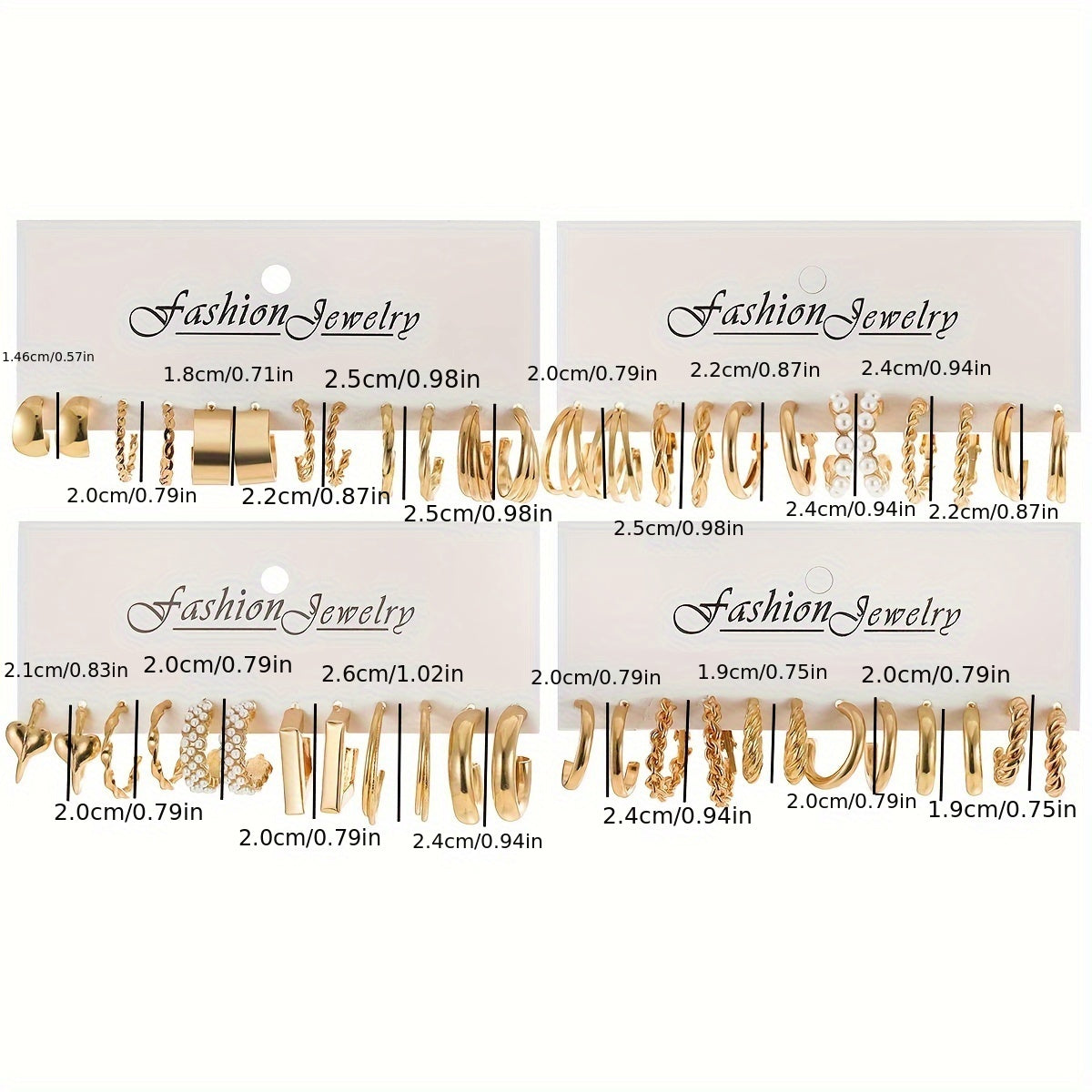 Set of 24 Geometric Silver Earrings with Spiral Chain Design for Women