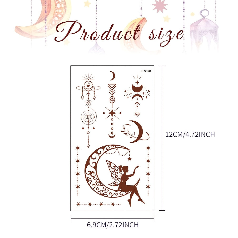 10 Eid Mubarak Temporary Tattoos Moon Stars Mosque Face Body Decorations Pack of 10