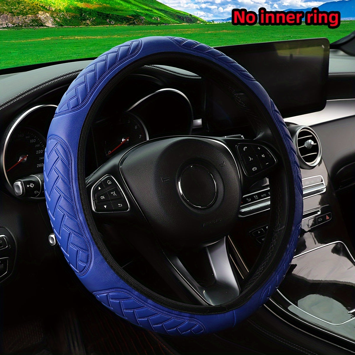 Car Steering Wheel Cover Leather Embossed Soft Fit 37-38CM Diameter