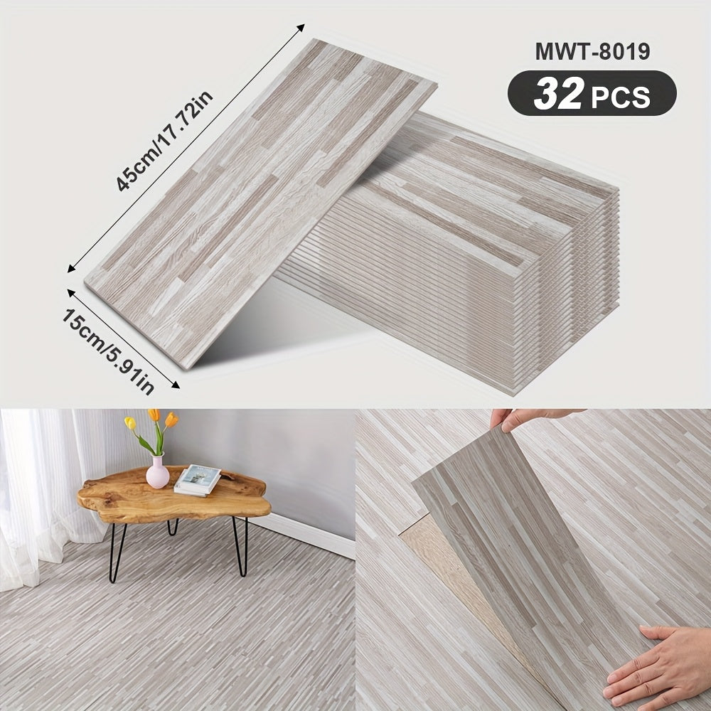 32-Pack Vinyl Flooring Tiles 15x45cm Self-Adhesive Wood Grain Stripes Indoor