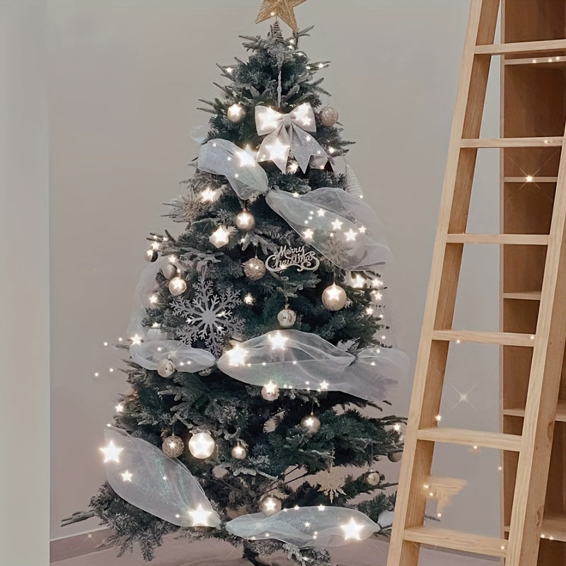 Cinta de Navidad de 9.14m con lazo de malla y detalles de hilo para decoración navideña