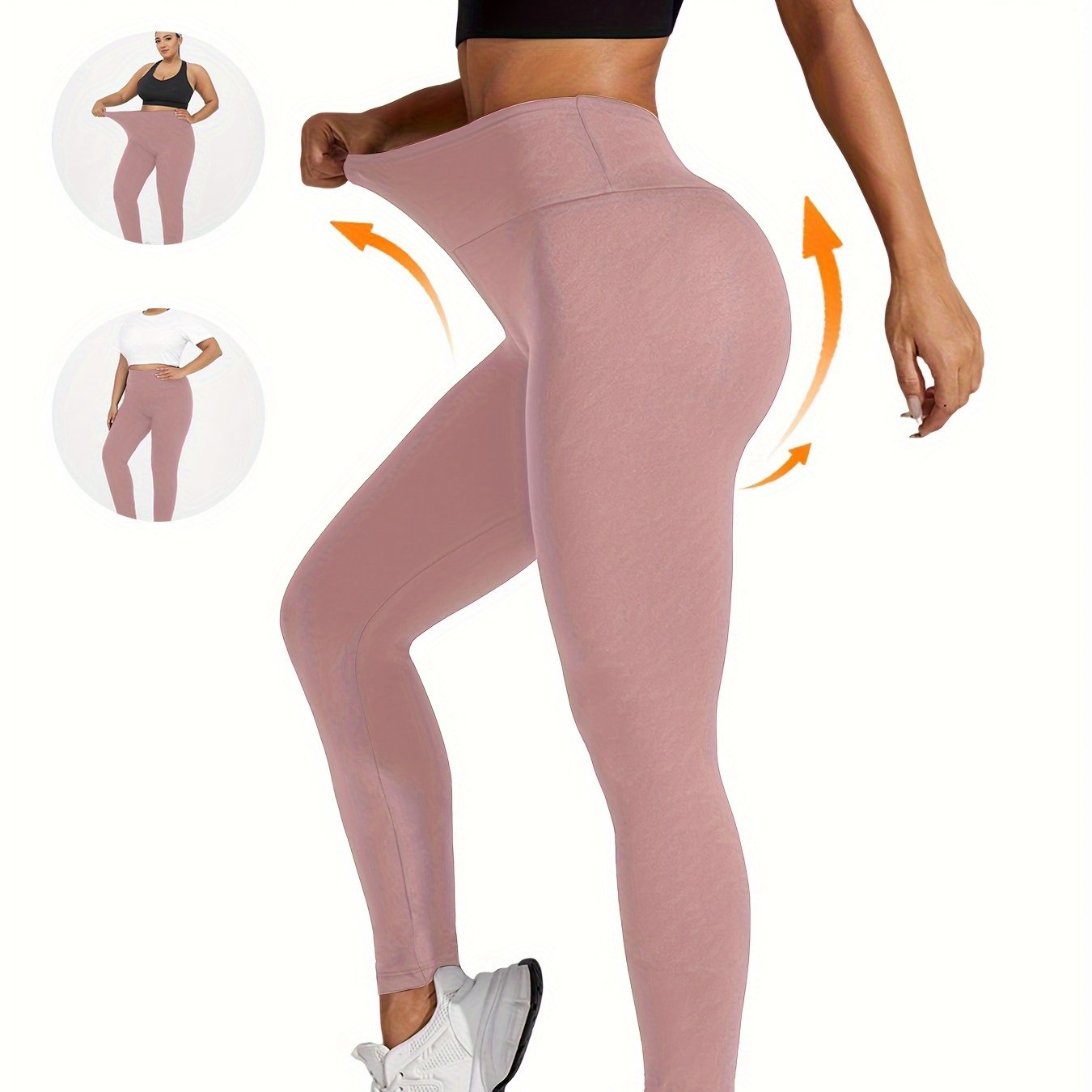 Plus Size Women's Solid High Waist Tummy Control Yoga Leggings