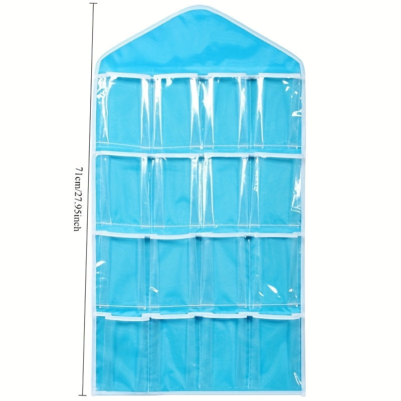 Set of 3 Hanging Storage Bags with 16 Pockets for Socks Underwear and Accessories Space-Saving Wardrobe Organizer