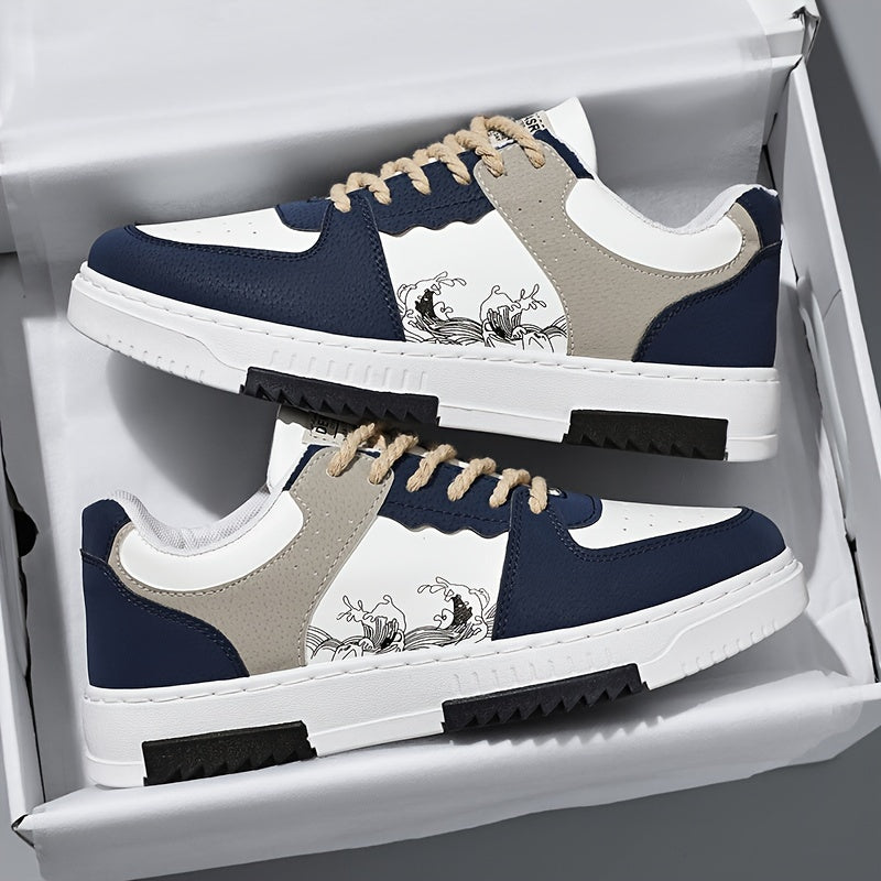 Men's Casual Low Top Sneakers with Non-Slip PVC Sole and Lace-Up Closure