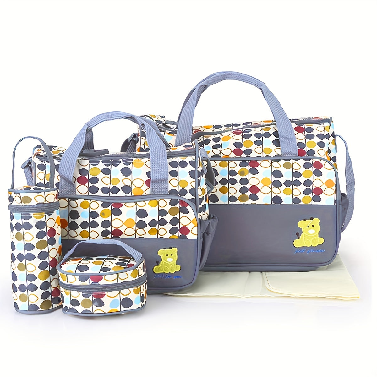 Set of Five Diaper Bags for Moms Large Capacity Shoulder Crossbody Printed Bear