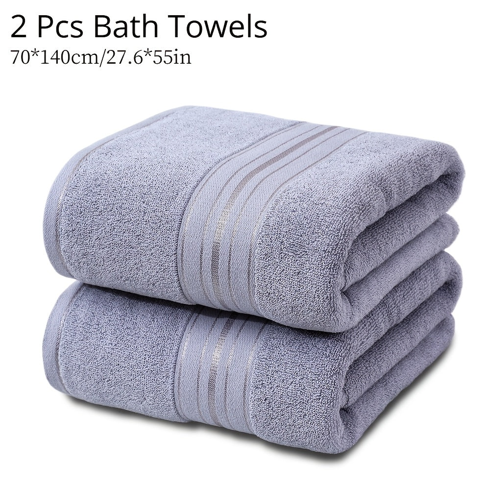 Juego de 2 toallas de baño de algodón 70x140cm de secado rápido y absorbentes con rayas para hogar, hotel, spa