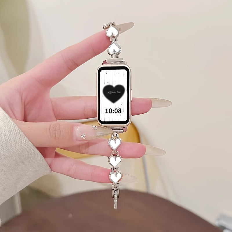 Stainless Steel Heart-Shaped Smartwatch Band NFC Quick Release for Huawei 9/8