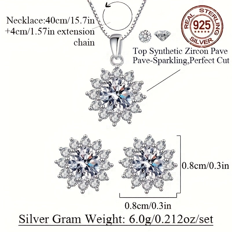 Sterling Silver Sunflower Jewelry Set with Cubic Zirconia Earrings and Pendant