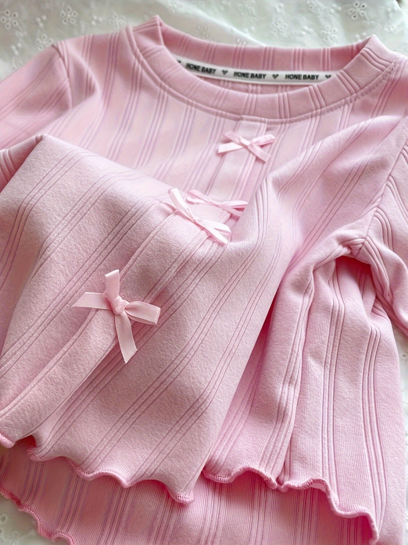 Girls Long Sleeve Knit T-Shirt with Bow Detail for Casual Wear and Outdoor Play