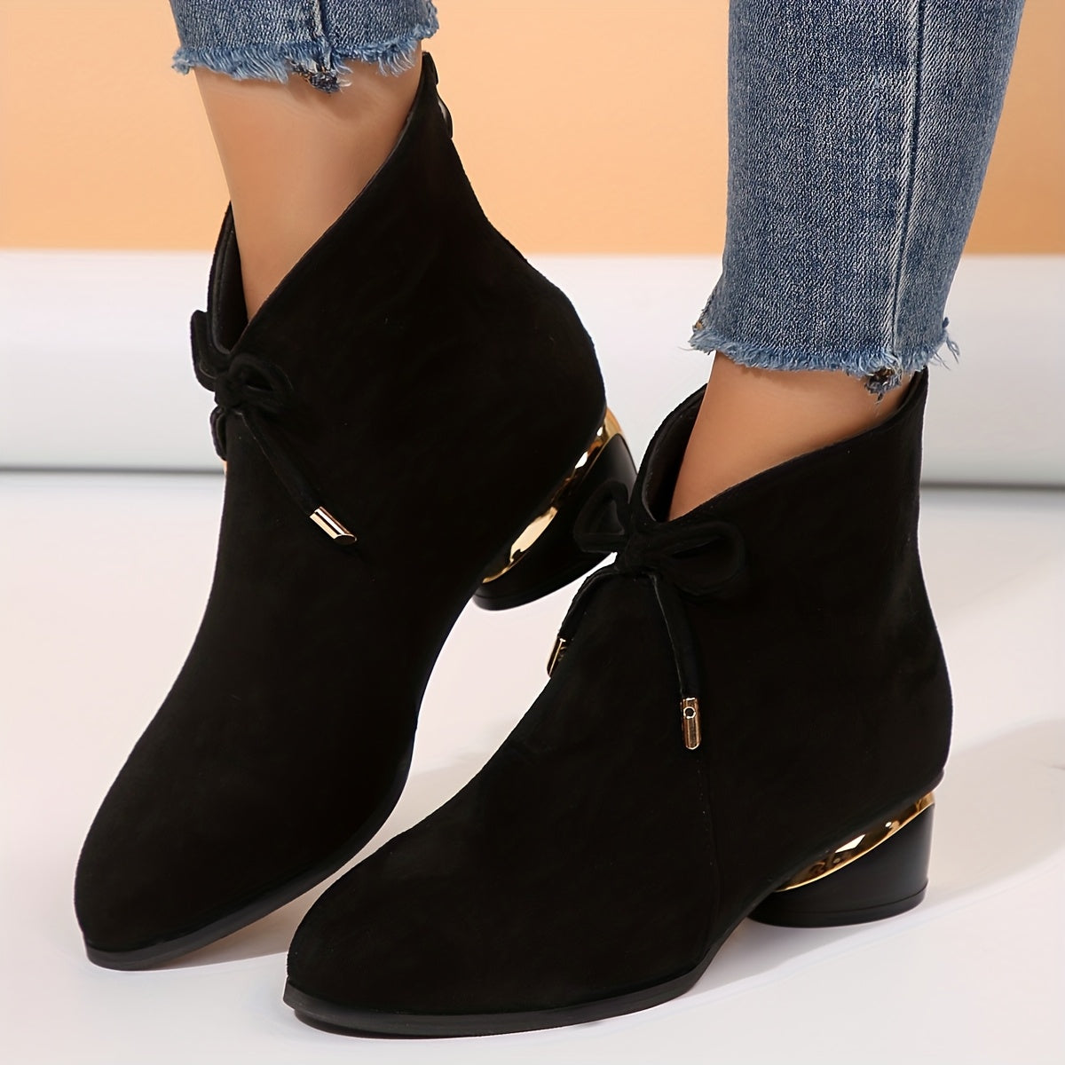 Women's Peacock Print Ankle Boots Chunky Heel Zipper Mid-Heel All-Season