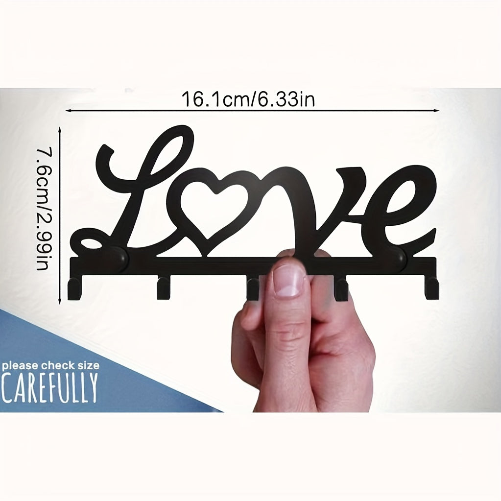 Black Metal Love Wall Hook with Wall Mount Iron Hook Organizer for Small Spaces