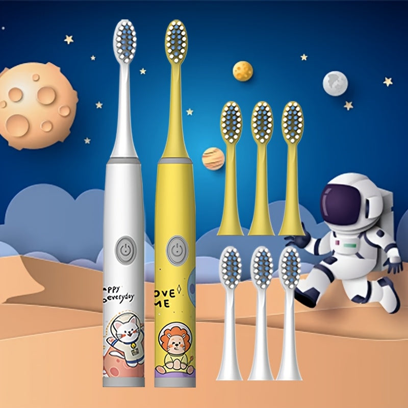 Bolalar uchun elektr tish cho'tkasi 2 dona yumshoq cho'tka, multfilm kosmik mavzu, sovg'a