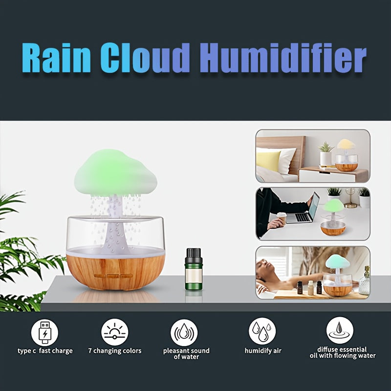 Creative Raindrop Humidifier with USB Battery and Rainbow Light Air Diffuser