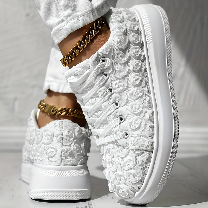 Zapatillas florales 3D para mujer con cordones, plataforma, zapatos casuales para boda