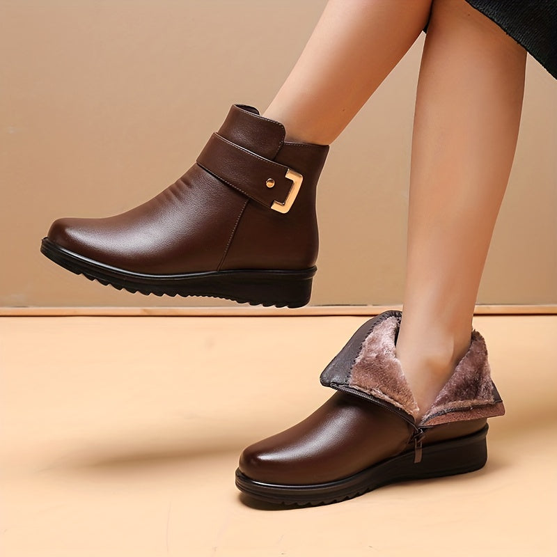 Elderly Women Winter Boots Fleece Lined Short Flat Warm Footwear