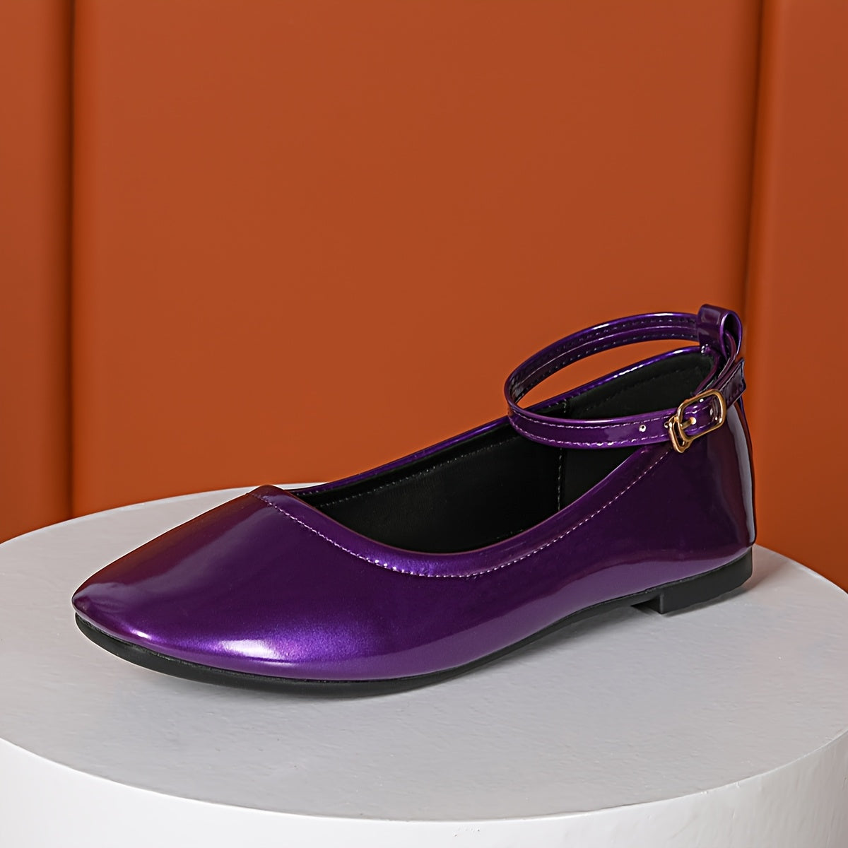 Women’s Purple Mary Jane Flats with Buckle Adjustable Strap Synthetic Shoes