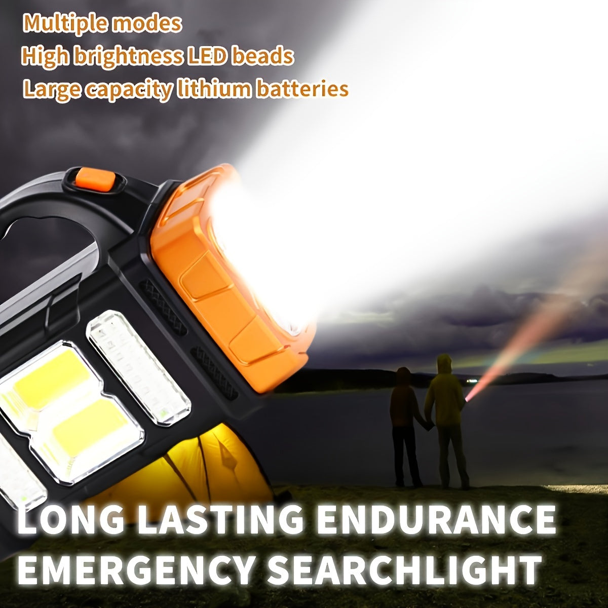 Solar Rechargeable Flashlight Lantern with 1500mAh Battery USB Charging Emergency Light for Camping and Fishing