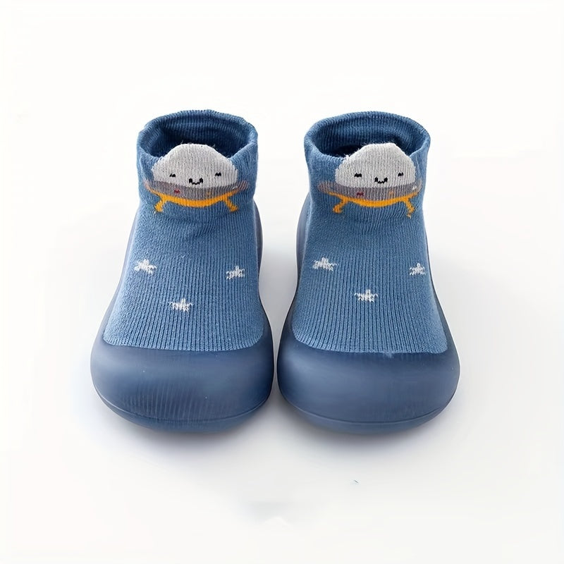 Baby Boys Light Blue Cotton Slip-On Shoes with Non-Slip Rubber Sole for First Walkers