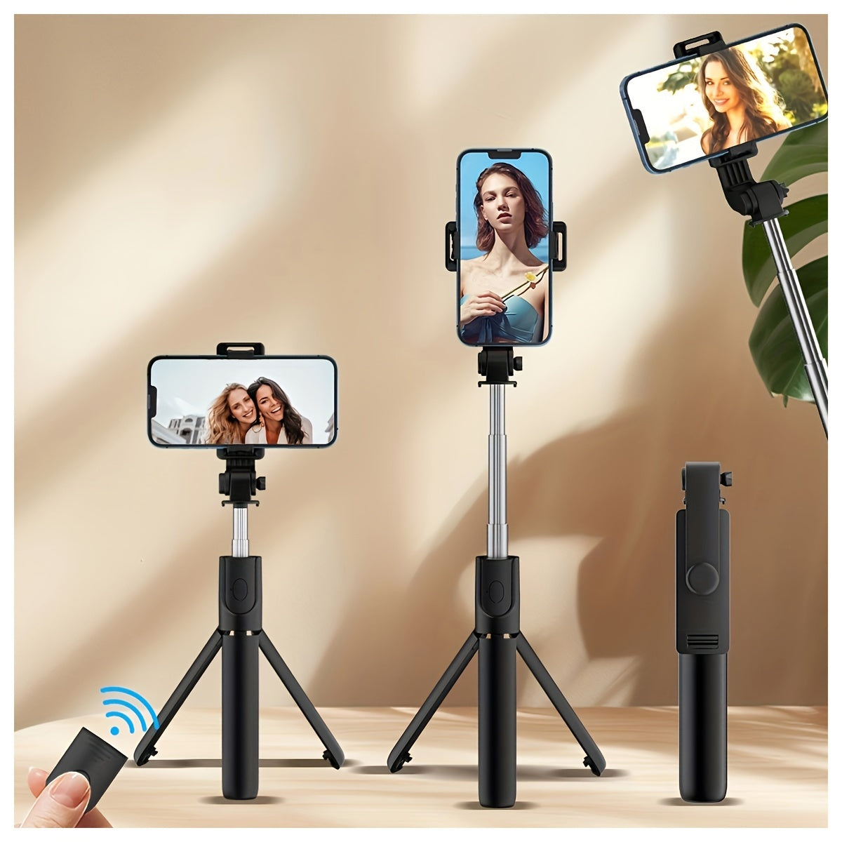Wireless Selfie Stick Tripod with Remote Control Phone Holder for Live Streaming and Travel